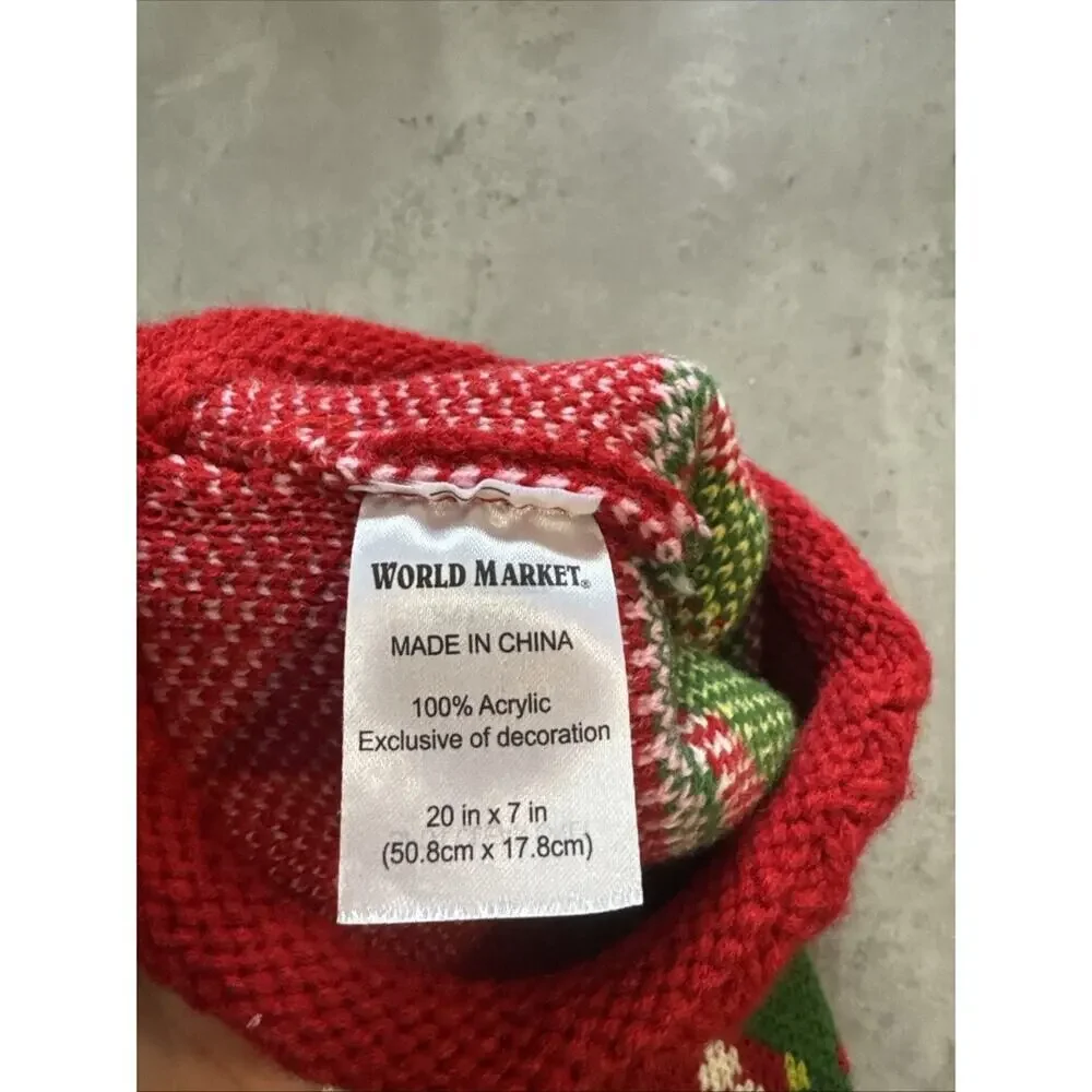 New W/out Tag World Market Knit Gnome Christmas Stocking Red & Green Hygge Pom J